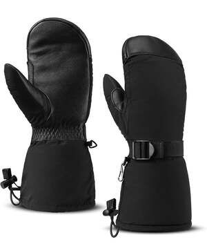 OZERO Unisex Cowhide Leather Palm Waterproof Winter Ski Mittens